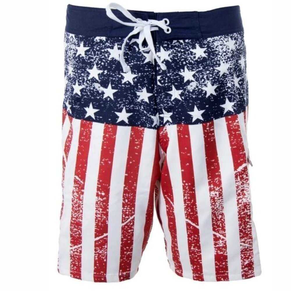 Calhoun Sports Wear Men's Boardshorts Size M USA Distressed Flag NWT